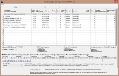 Einstellungstabelle des CAN-Interface